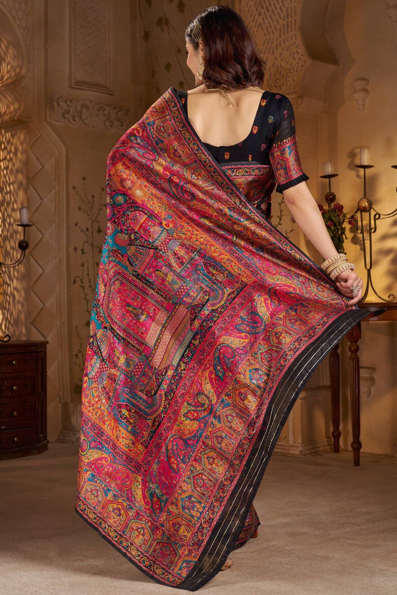 Dissemble Black Pashmina Saree With Forbearance Blouse Piece - Image 6