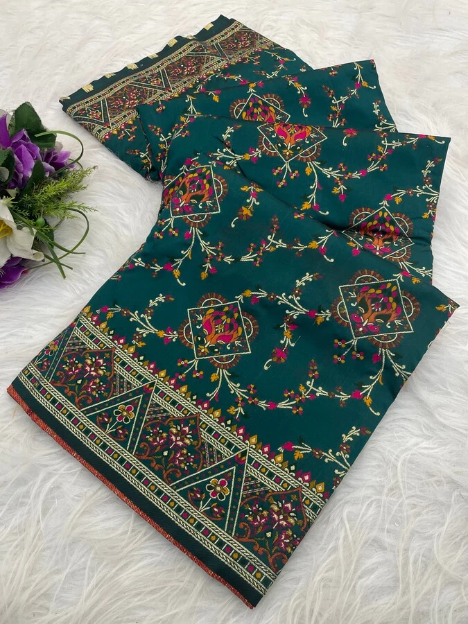 Dissemble Dark Green Pashmina Saree With Chatoyant Blouse Piece - Image 2