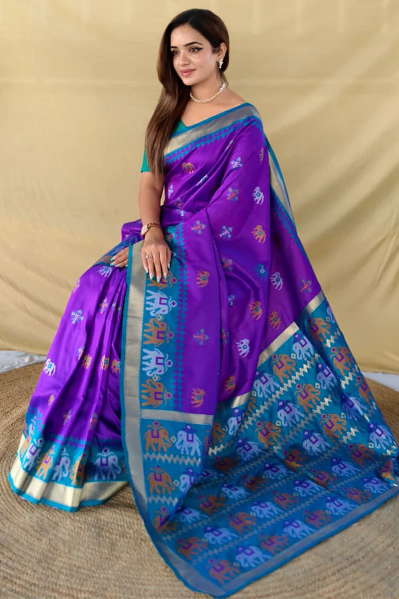 Dissemble Purple Pure Zari Weaving Banarasi Silk Saree With Elaborate Blouse Piece - Image 4