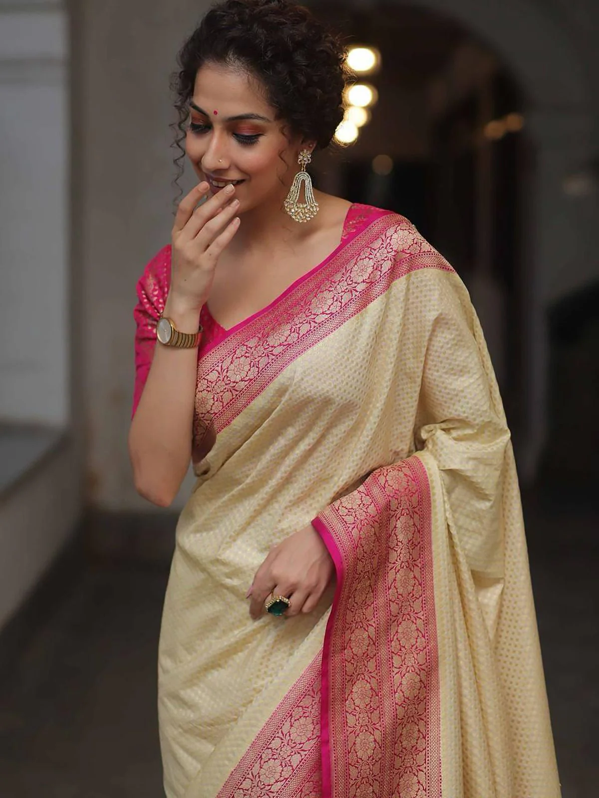 Divine Beige Soft Silk Saree With Marvellous Blouse Piece - Image 4