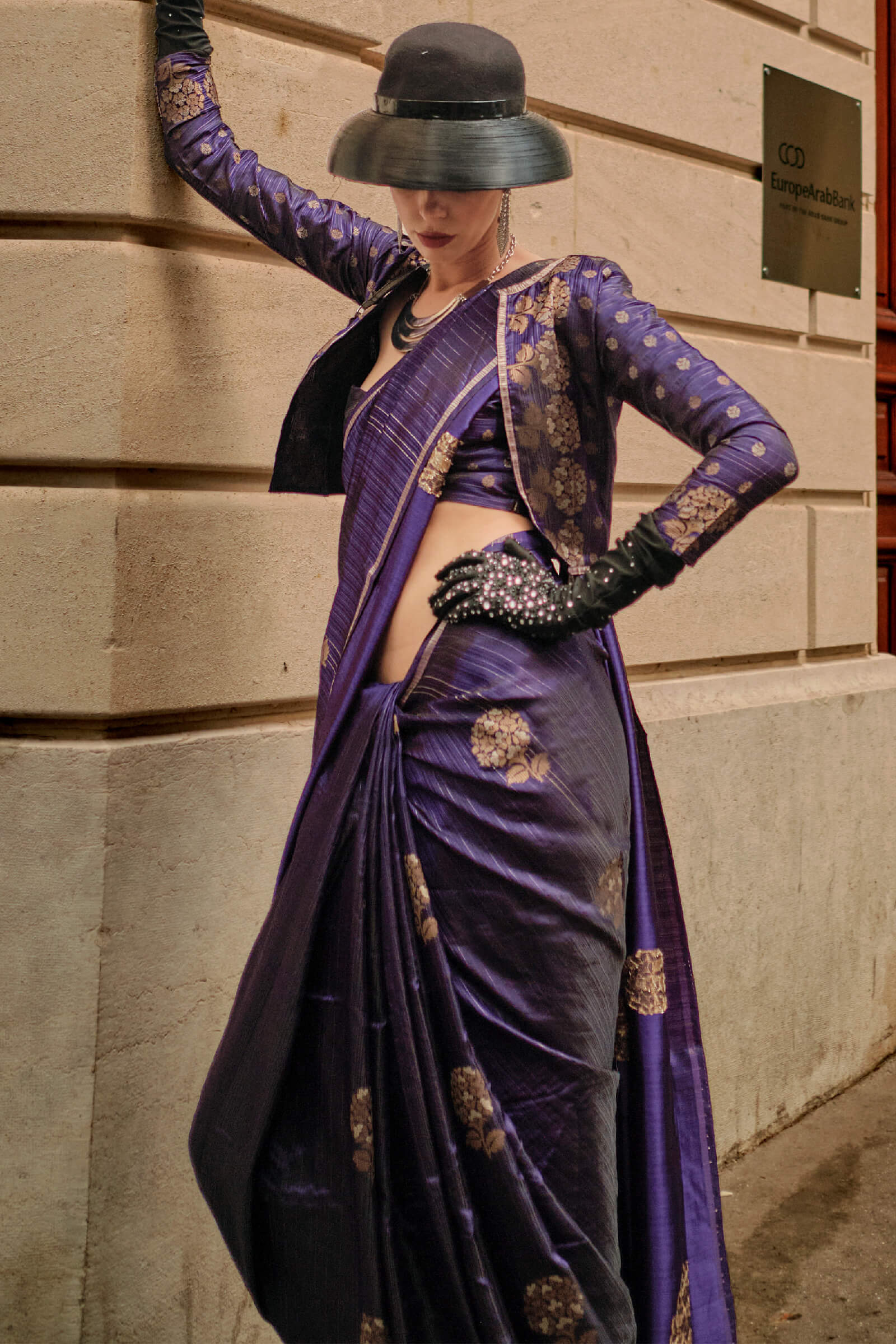 Divine Navy Blue Banarasi Satin Silk Saree With Eloquence Blouse - Image 2