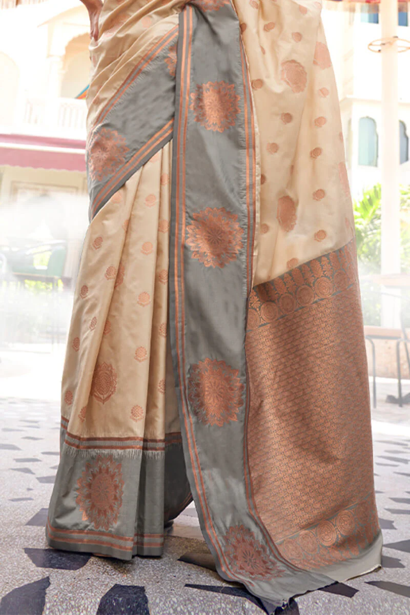 Ebullience Grey Soft Banarasi Silk Saree With Angelic Blouse Piece - Image 3
