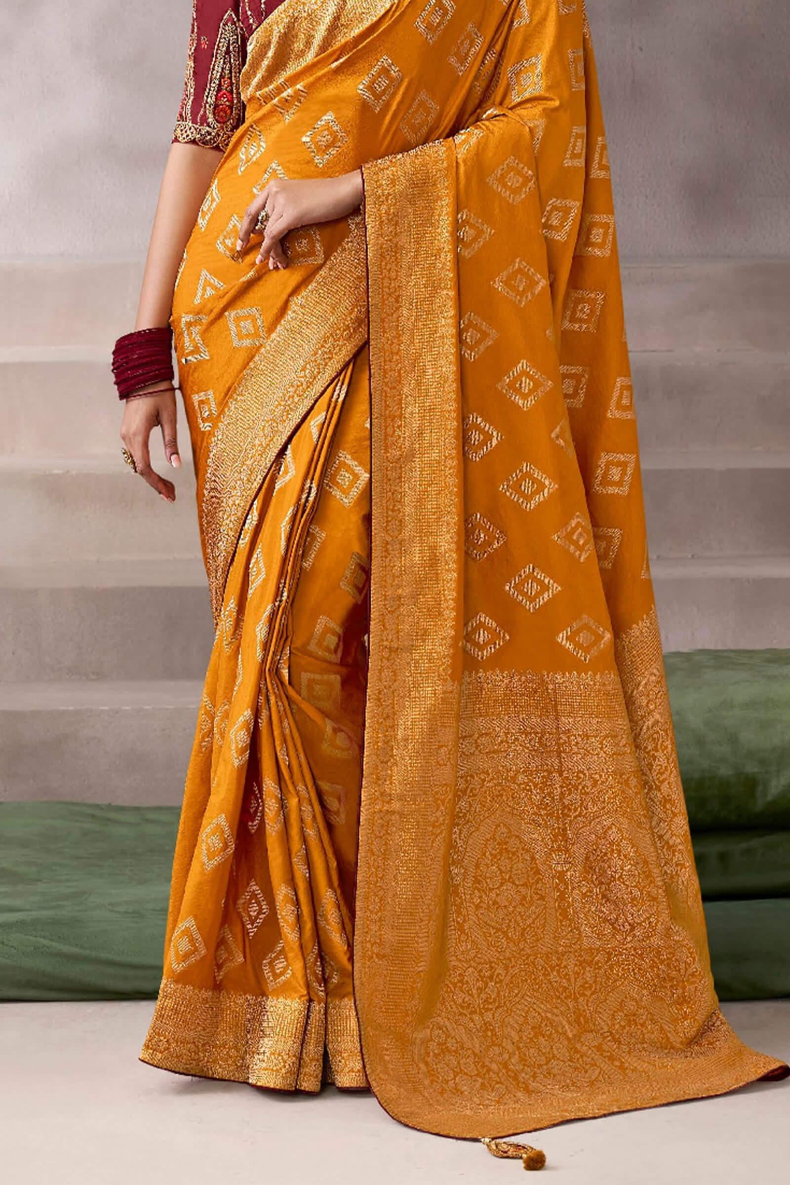 Ebullience Mustard Banarasi Satin Silk Saree With Murmurous Blouse - Image 4