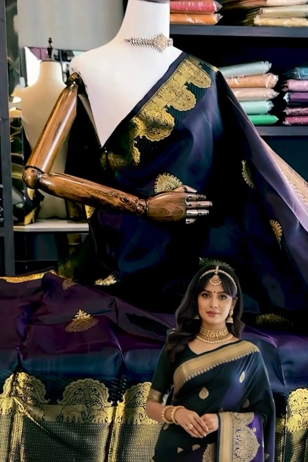 Ebullience Purple Soft Banarasi Silk Saree With Staring Blouse Piece - Image 5