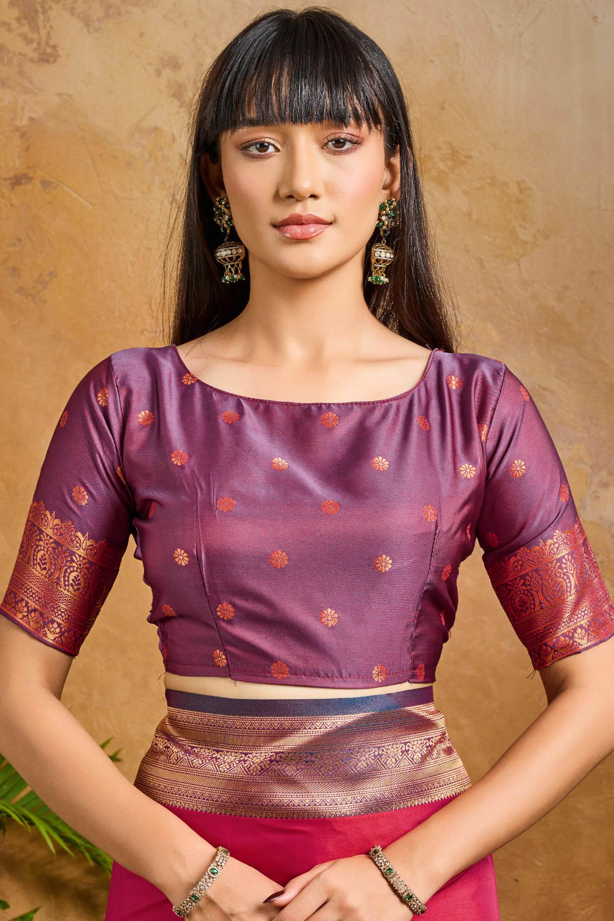 Eclat Dark Pink Soft Banarasi Silk Saree With Precious Blouse Piece - Image 4
