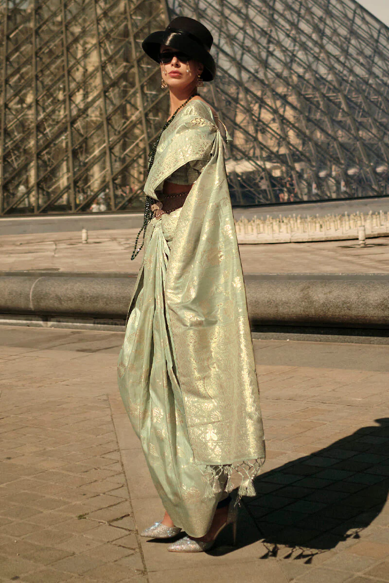 Effervescent Pista Soft Banarasi Silk Saree With Evanescent Blouse Piece - Image 3