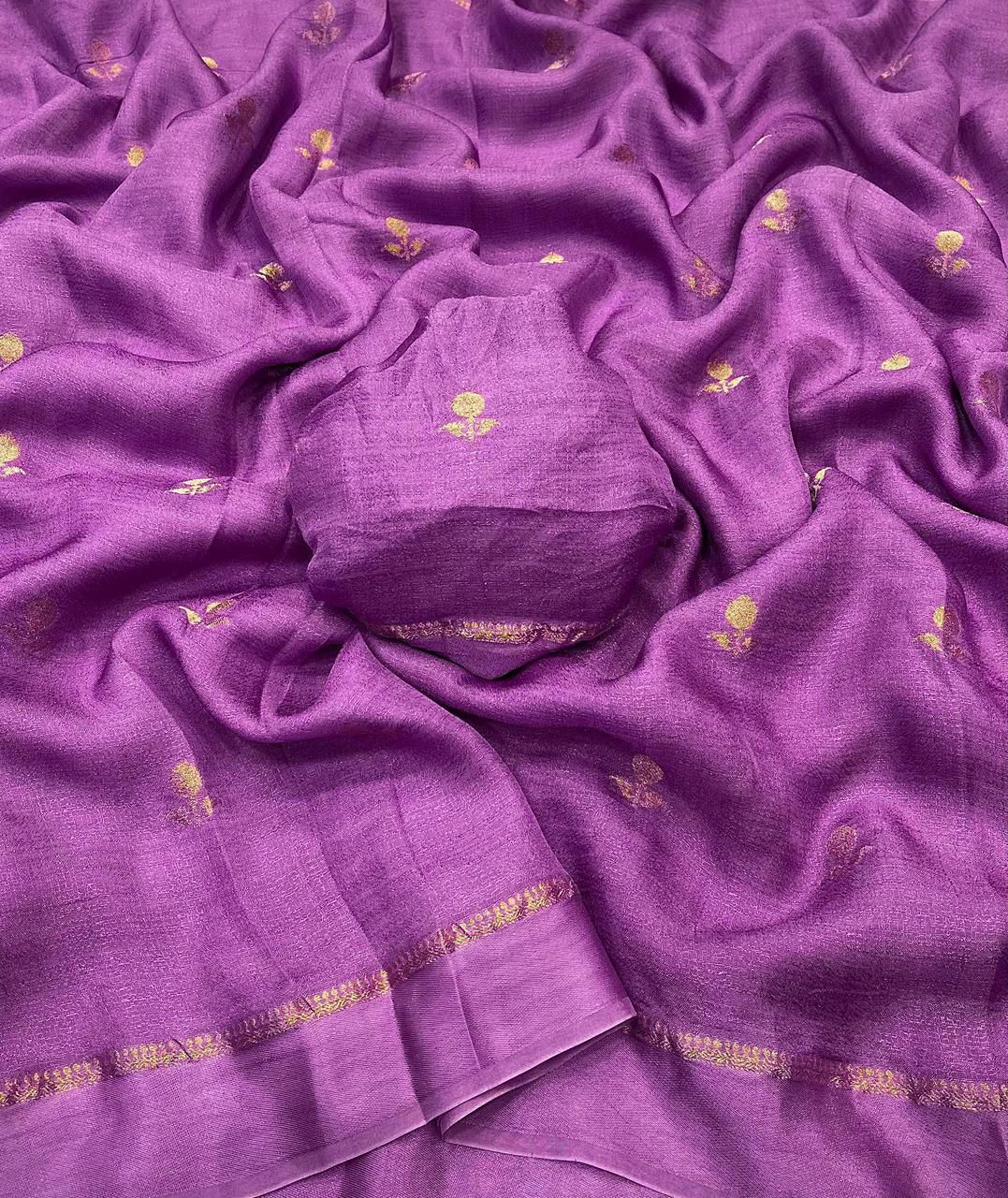 Efflorescence Lavender Banarasi Khadi Silk Saree With Sophisticated Blouse Piece - Image 2