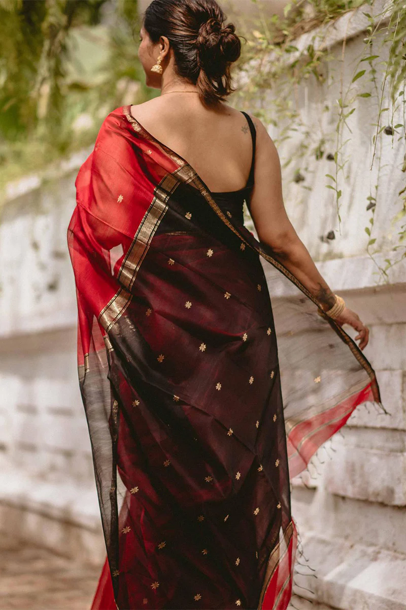Efflorescence Red Cotton Silk Saree With Lagniappe Blouse Piece - Image 5