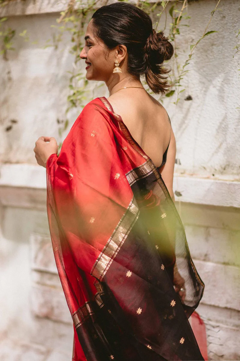 Efflorescence Red Cotton Silk Saree With Lagniappe Blouse Piece - Image 6