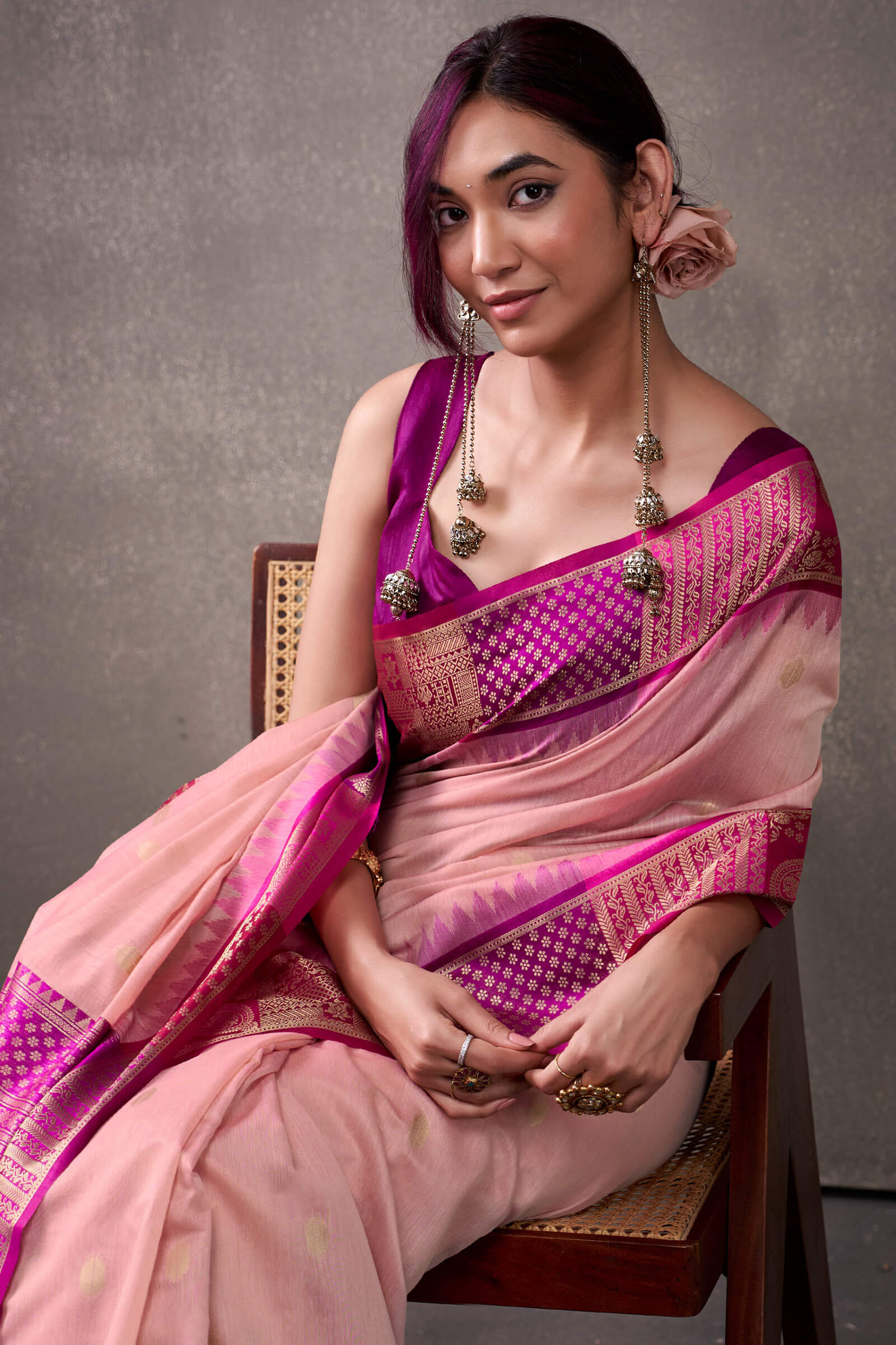 Effulgent Pink Cotton Silk Saree With Lustrous Blouse Piece - Image 2