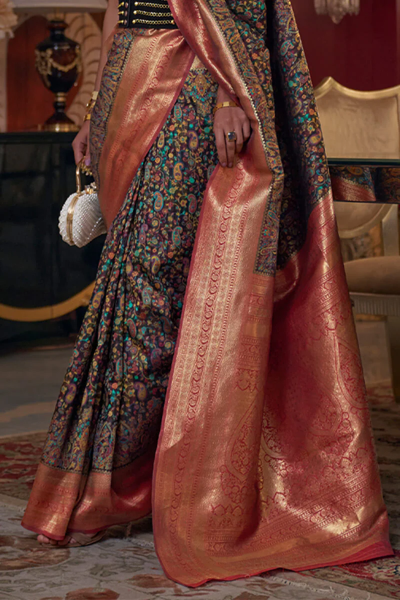 Elegant Black Pashmina saree With Stylish Blouse Piece - Image 3