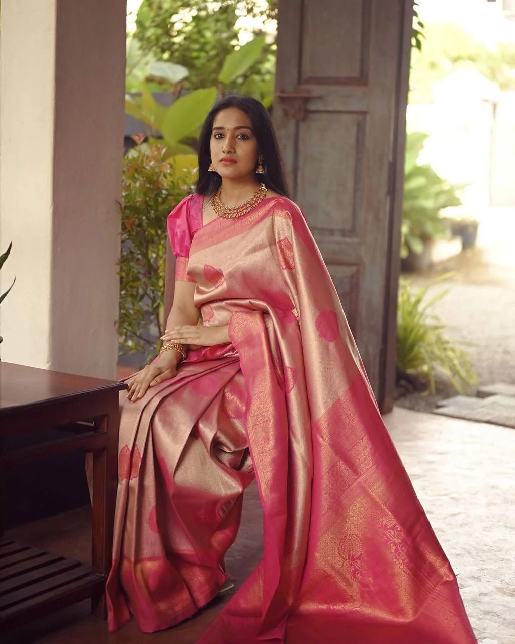 Elegant Peach Soft Silk Saree With Unique Blouse Piece - Image 6