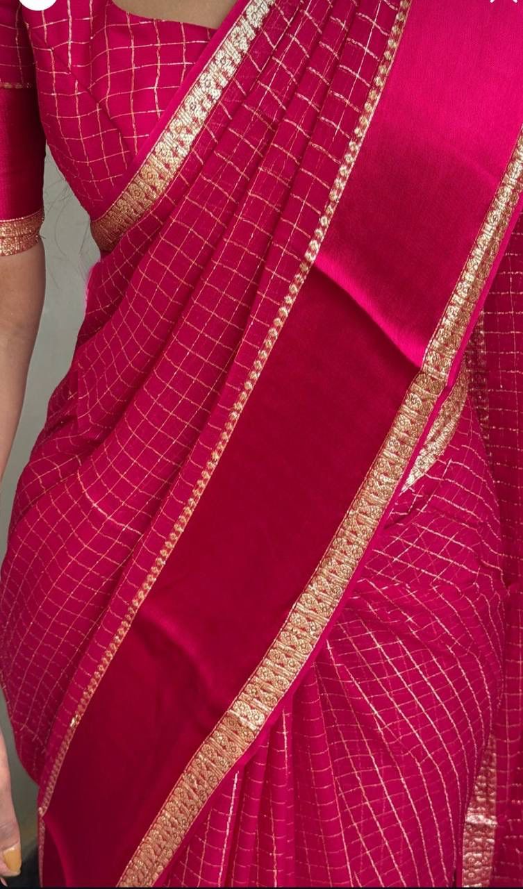 Elision Dark Pink Banarasi Viscose Silk Saree With Woebegone Blouse Piece - Image 4