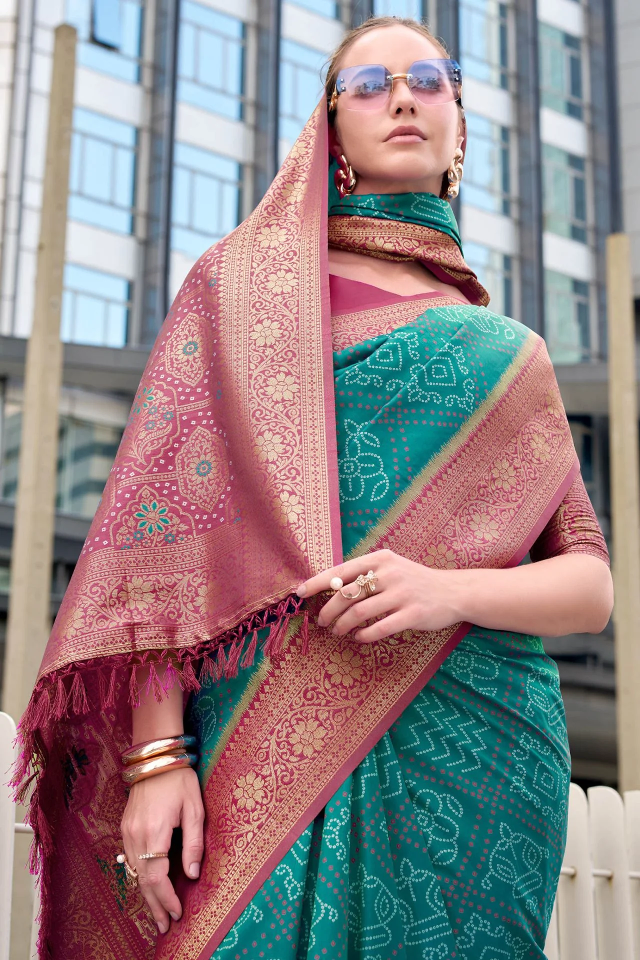 Elision Rama Soft Banarasi Silk Saree With Sonorous Blouse Piece - Image 3