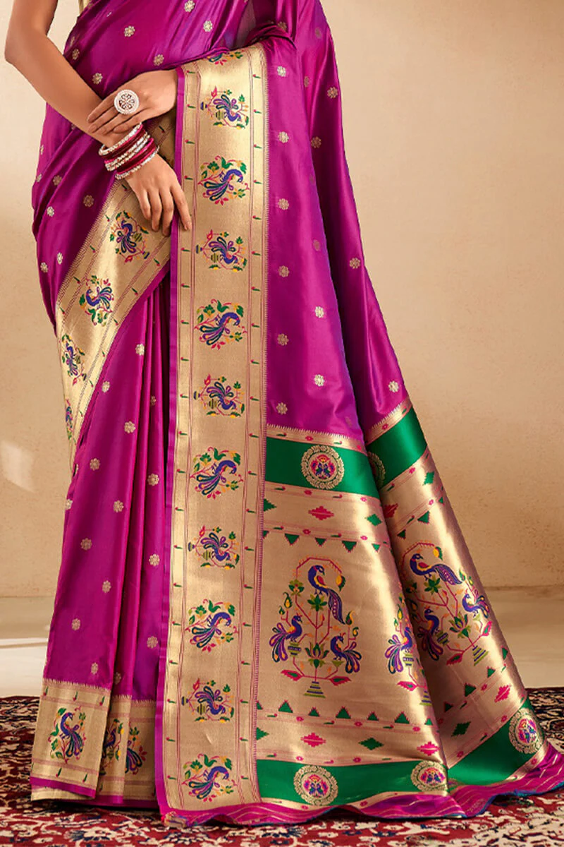 Eloquence Magenta Paithani Silk Saree With Fantabulous Blouse Piece - Image 4