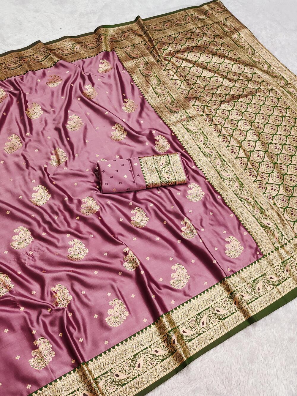 Eloquence Pink Banarasi Satin Silk Saree With Jazzy Blouse - Image 2