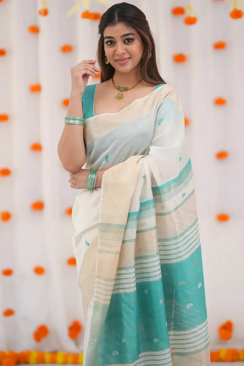 Embellished Beige Cotton Silk Saree With Ravishing Blouse Piece - Image 3