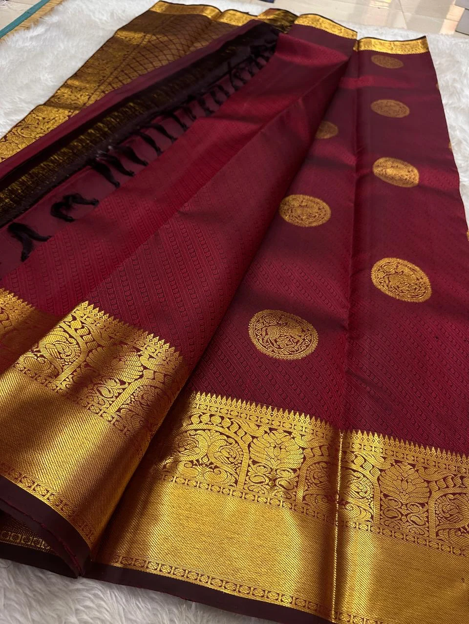 Embellished Maroon Soft Banarasi Silk Saree With Gossamer Blouse Piece - Image 2