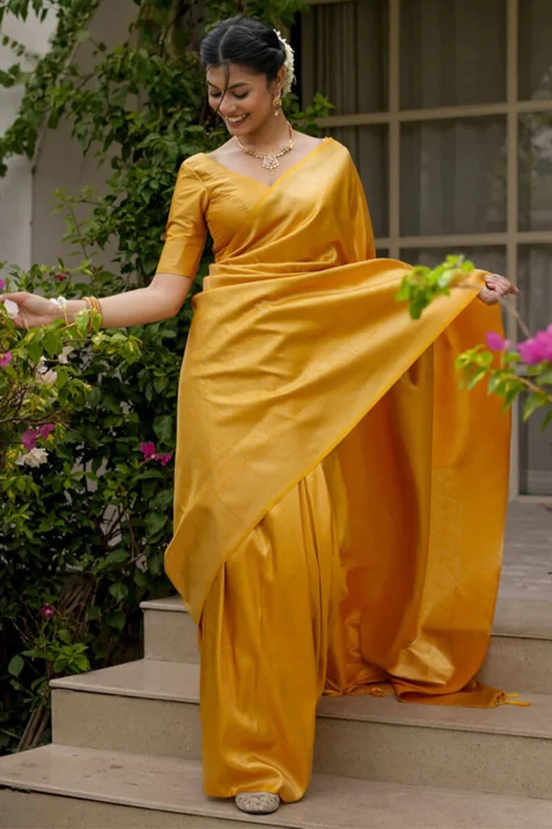Embrocation Yellow Soft Silk Saree With Aplomb Blouse Piece - Image 3
