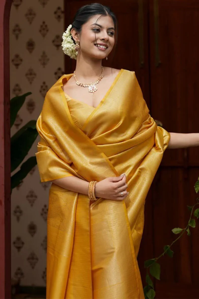 Embrocation Yellow Soft Silk Saree With Aplomb Blouse Piece - Image 6