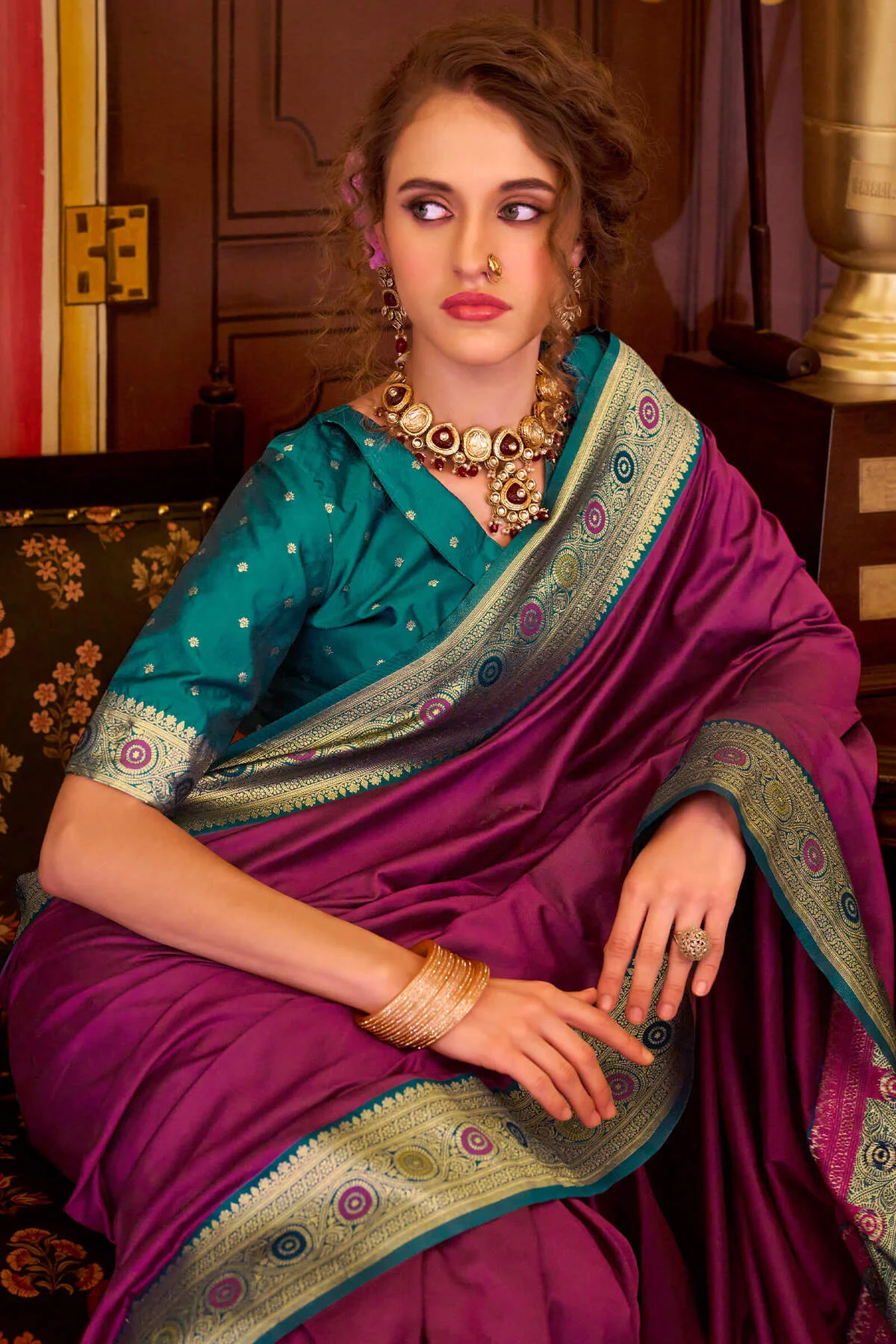 Enchanting Purple Pure Zari Weaving Banarasi Silk Saree With Embellished Blouse Piece - Image 2