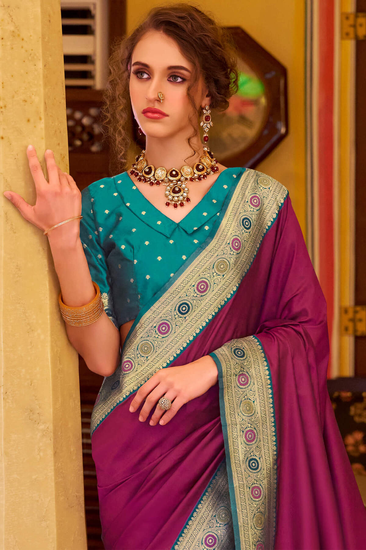 Enchanting Purple Pure Zari Weaving Banarasi Silk Saree With Embellished Blouse Piece - Image 4