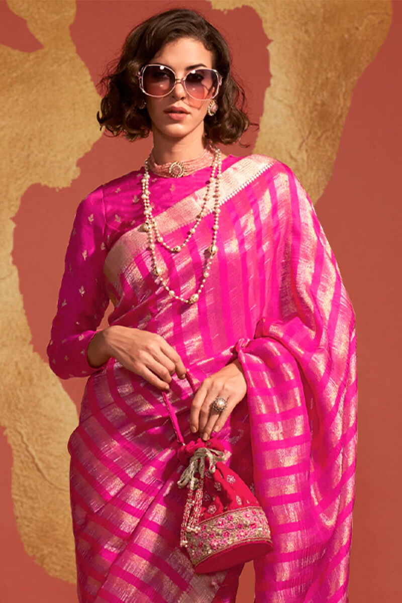 Energetic Dark Pink Soft Banarasi Silk Saree With Glowing Blouse - Image 2
