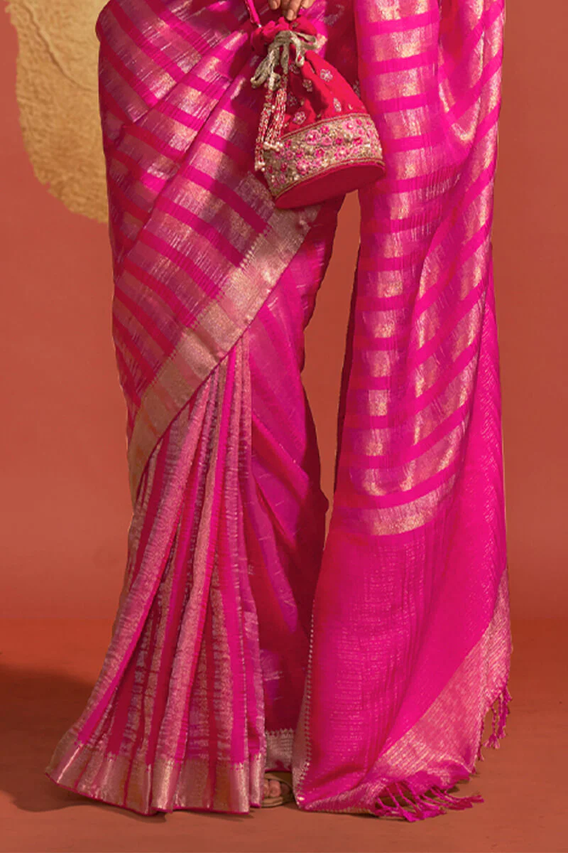 Energetic Dark Pink Soft Banarasi Silk Saree With Glowing Blouse - Image 3