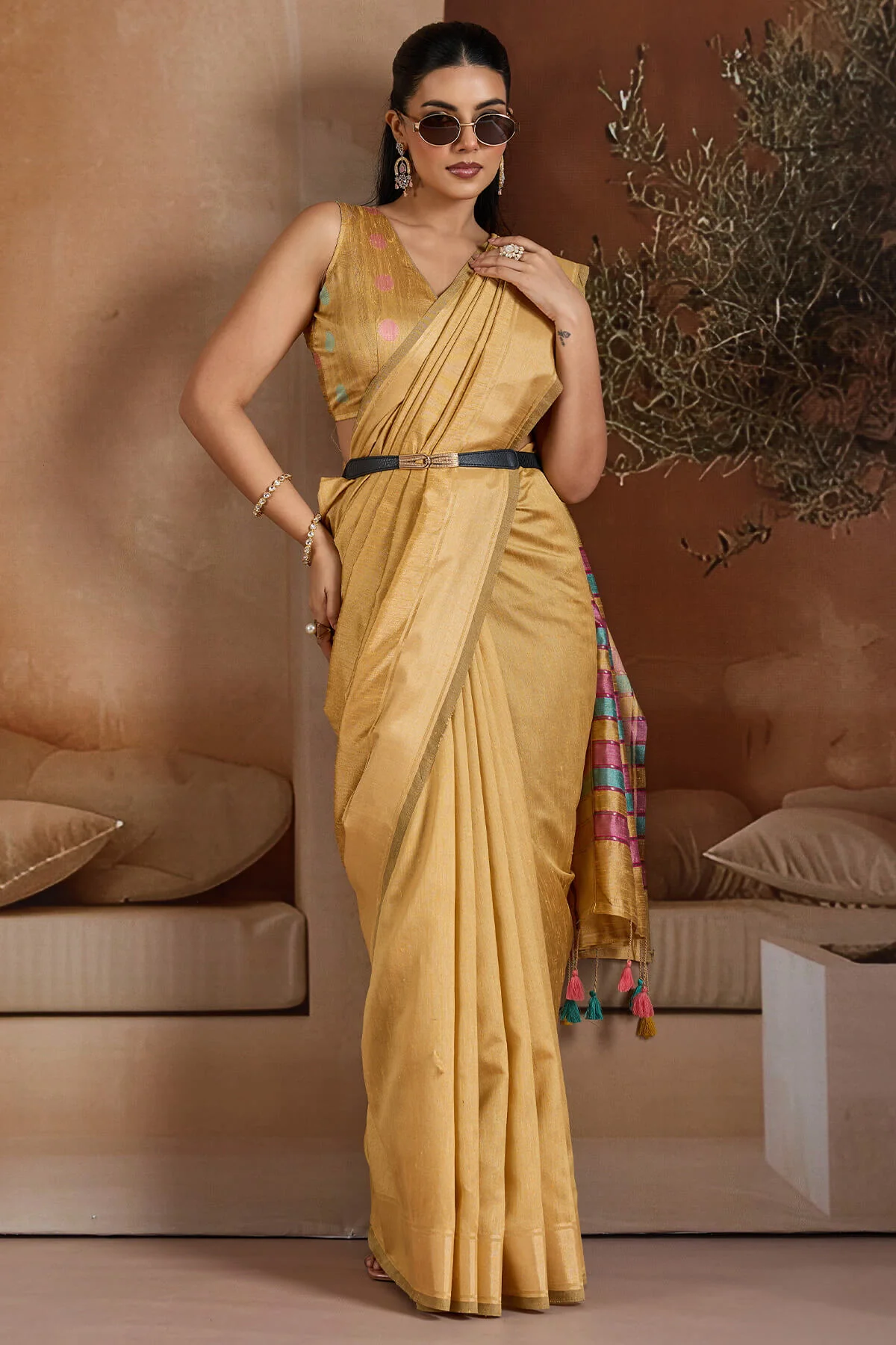 Energetic Yellow Soft Banarasi Bhagalpuri Silk Saree With Moiety Blouse Piece - Image 3