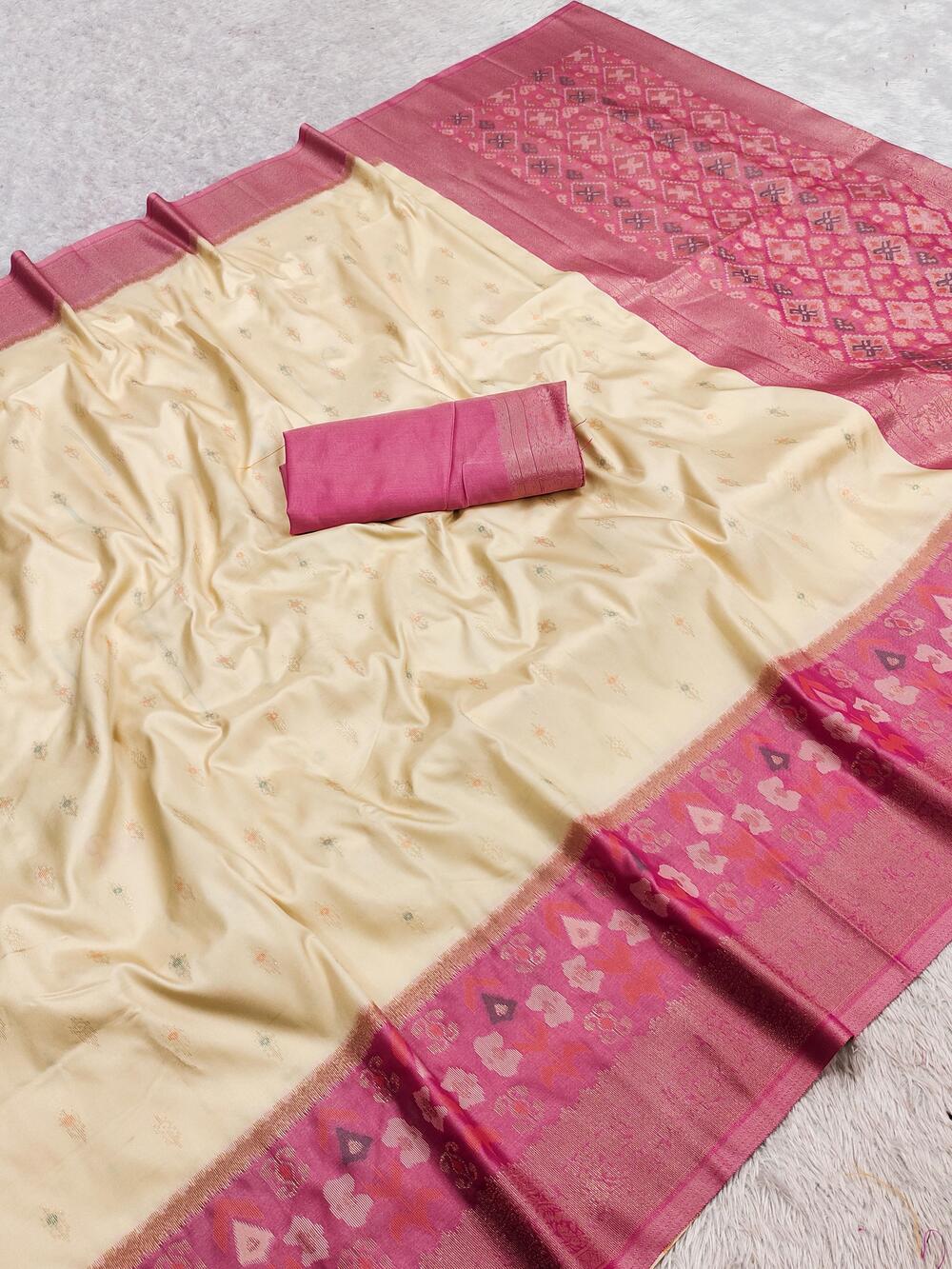 Engaging Beige Pure Zari Weaving Banarasi Silk Saree With Trendy Blouse Piece