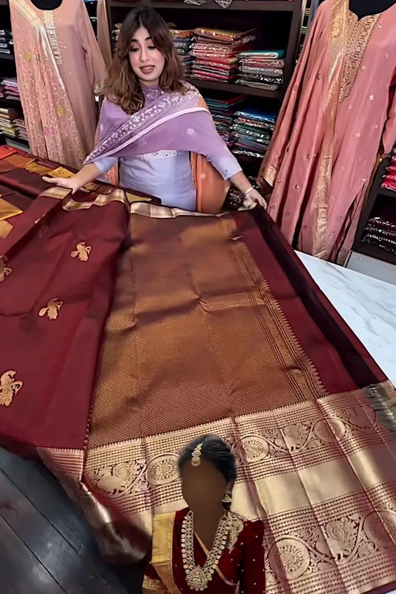 Enthralling Wine Soft Banarasi Silk Saree With Petrichor Blouse Piece - Image 6