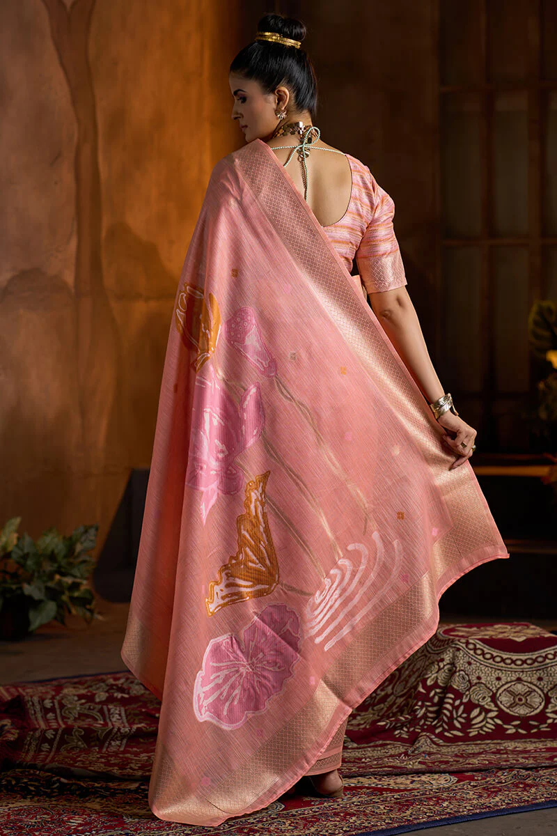 Enticing Peach Cotton Silk Saree With Chatoyant Blouse Piece - Image 6