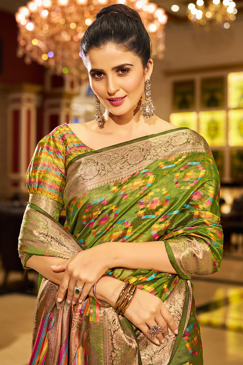 Entrancing Mehndi Organza Silk Saree With Sonorous Blouse Piece - Image 2