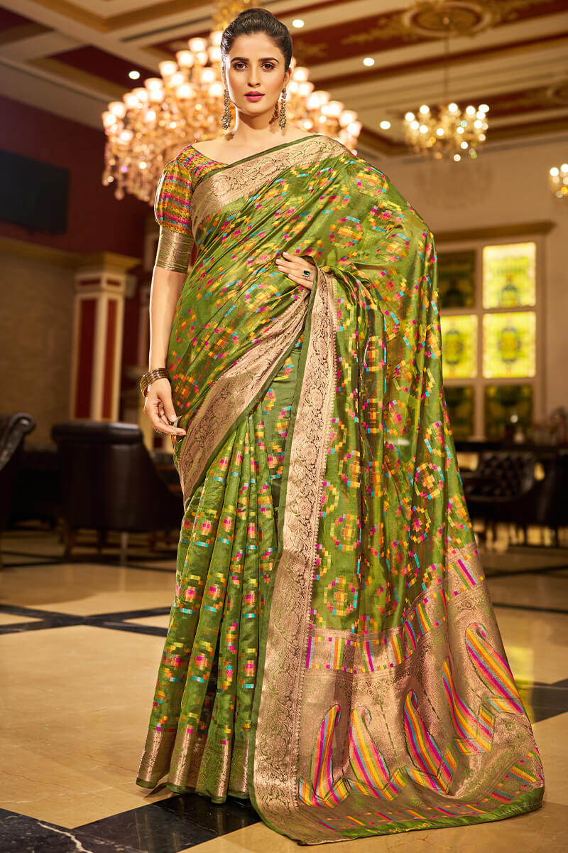 Entrancing Mehndi Organza Silk Saree With Sonorous Blouse Piece - Image 3