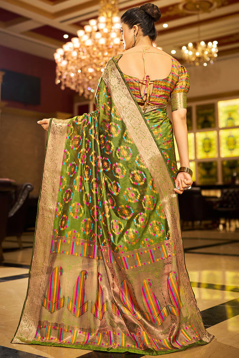 Entrancing Mehndi Organza Silk Saree With Sonorous Blouse Piece - Image 4