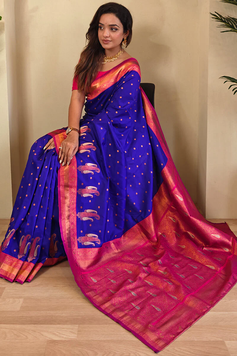 Entrancing Royal Blue Soft Banarasi Silk Saree With Palimpsest Blouse Piece - Image 3