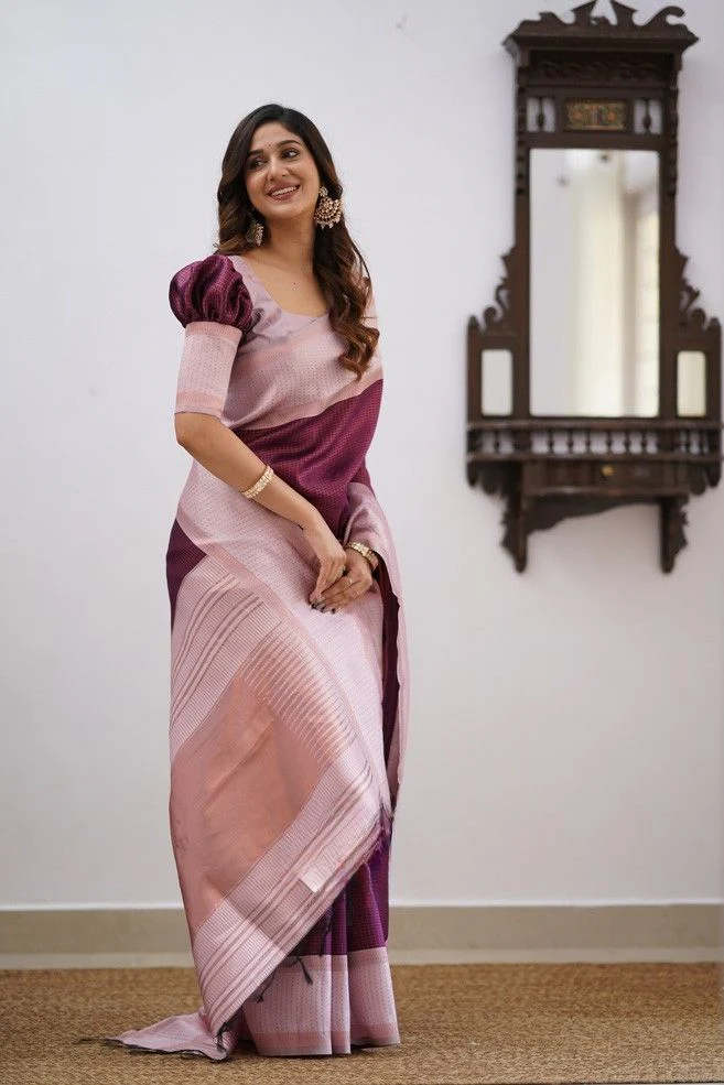 Entrancing Wine Soft Silk Saree With Stunner Blouse Piece - Image 3
