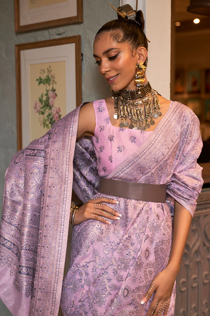 Ephemeral Baby Pink Cotton Silk Saree With Effervescent Blouse Piece - Image 2