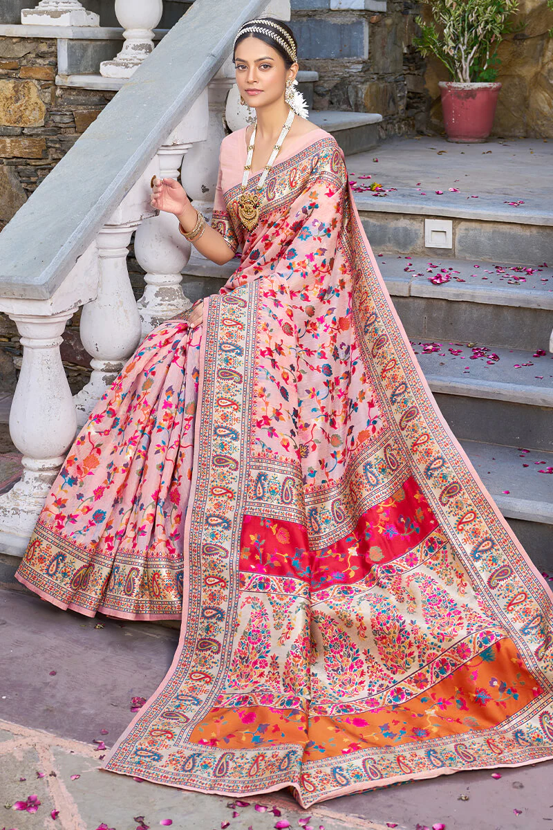 Ephemeral Baby Pink Pashmina saree With Lissome Blouse Piece - Image 6