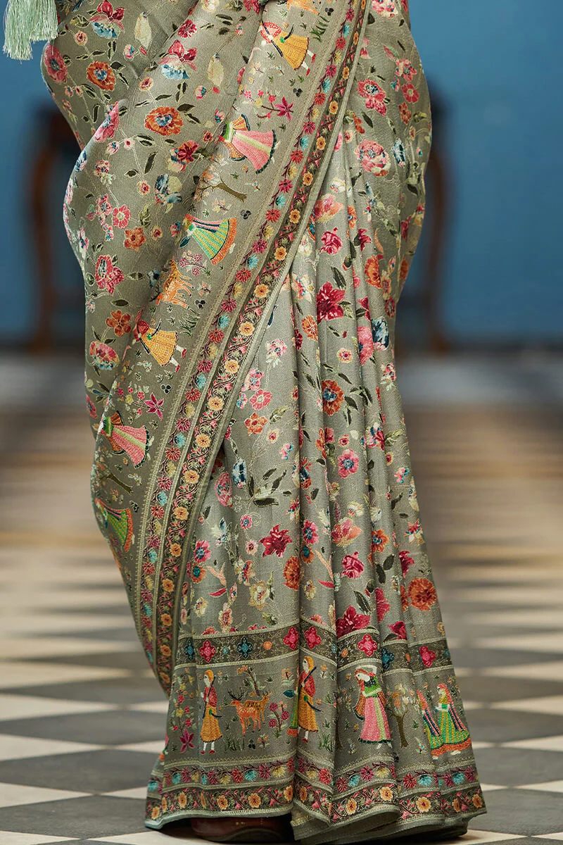 Ephemeral Green Pashmina Saree With Divine Blouse Piece - Image 6