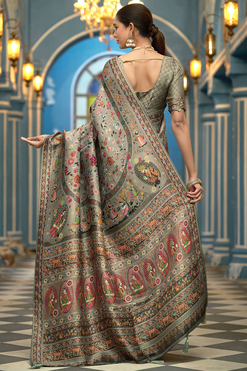 Ephemeral Green Pashmina Saree With Divine Blouse Piece - Image 7