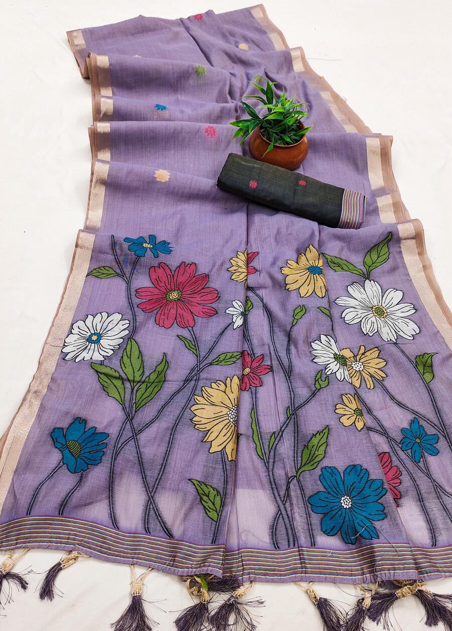 Ephemeral Lavender Pure Munga Cotton Silk Saree With Desiring Blouse Piece - Image 2