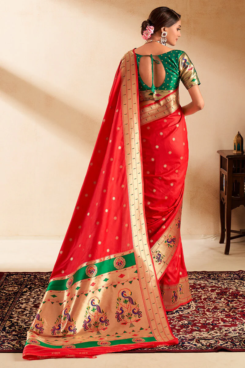 Ephemeral Red Paithani Silk Saree With Preferable Blouse Piece - Image 3