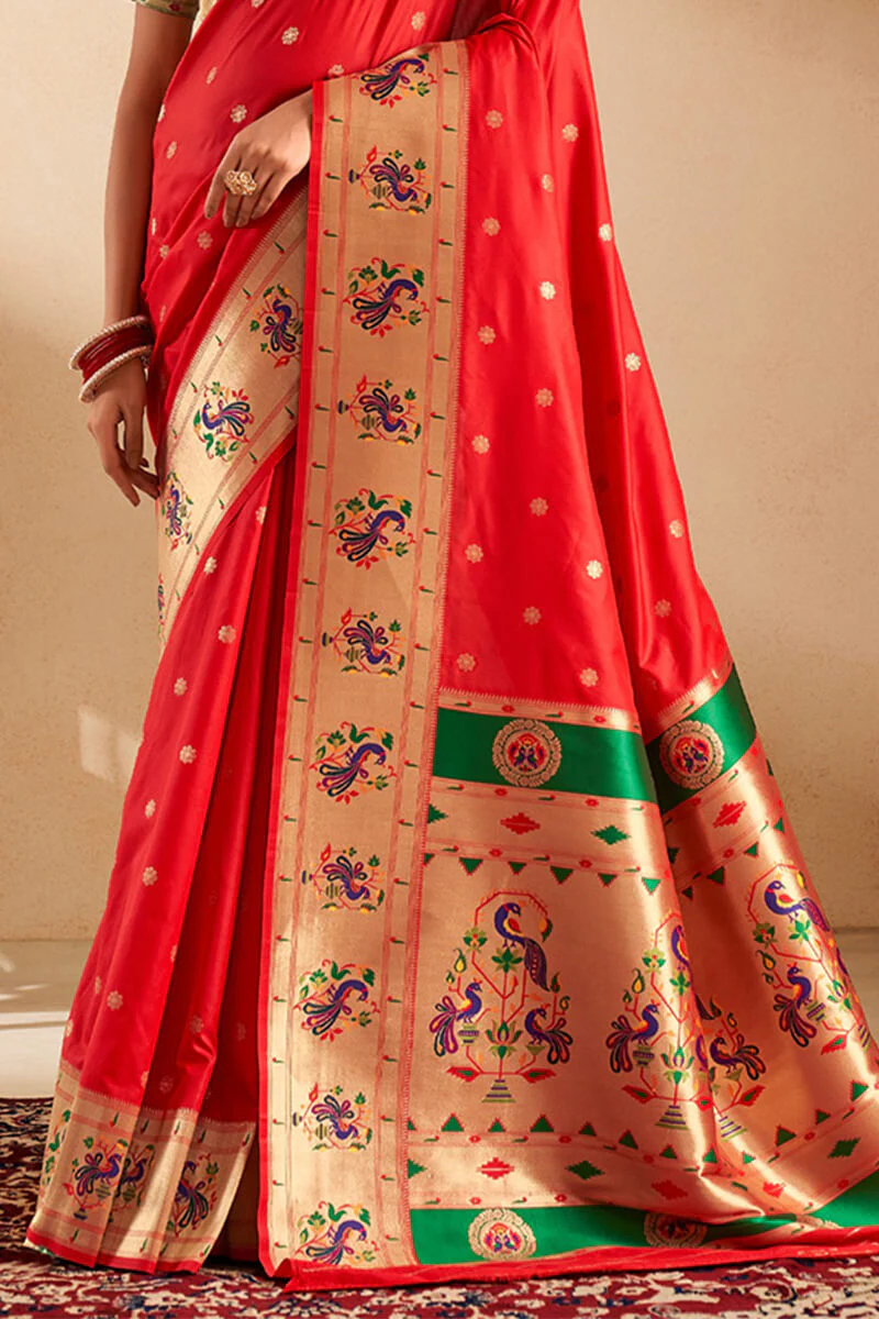 Ephemeral Red Paithani Silk Saree With Preferable Blouse Piece - Image 4