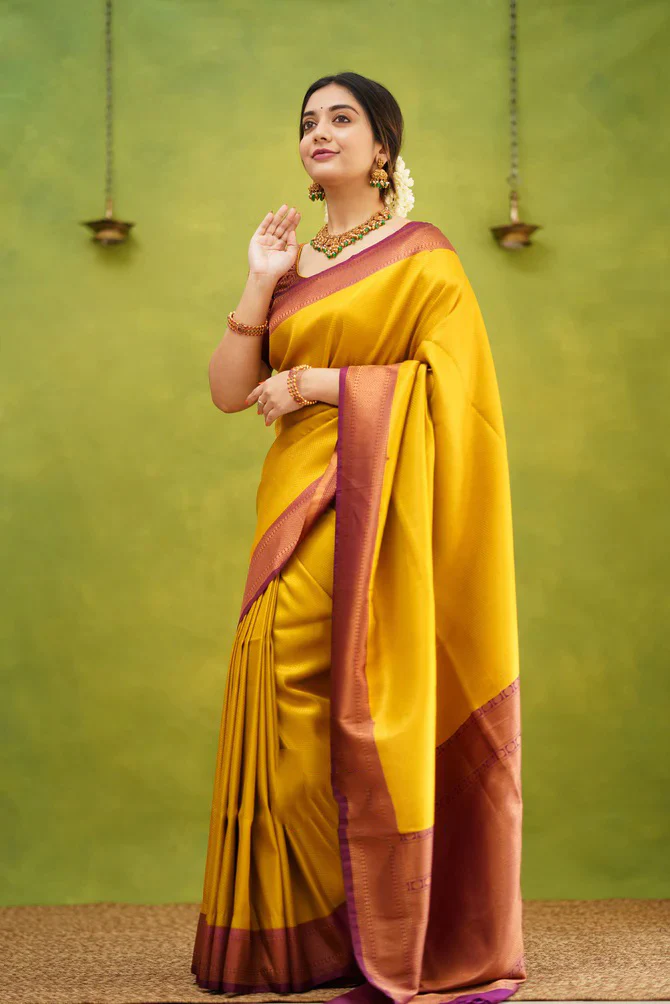 Epiphany Golden Soft Silk Saree with Improbable Blouse Piece - Image 6