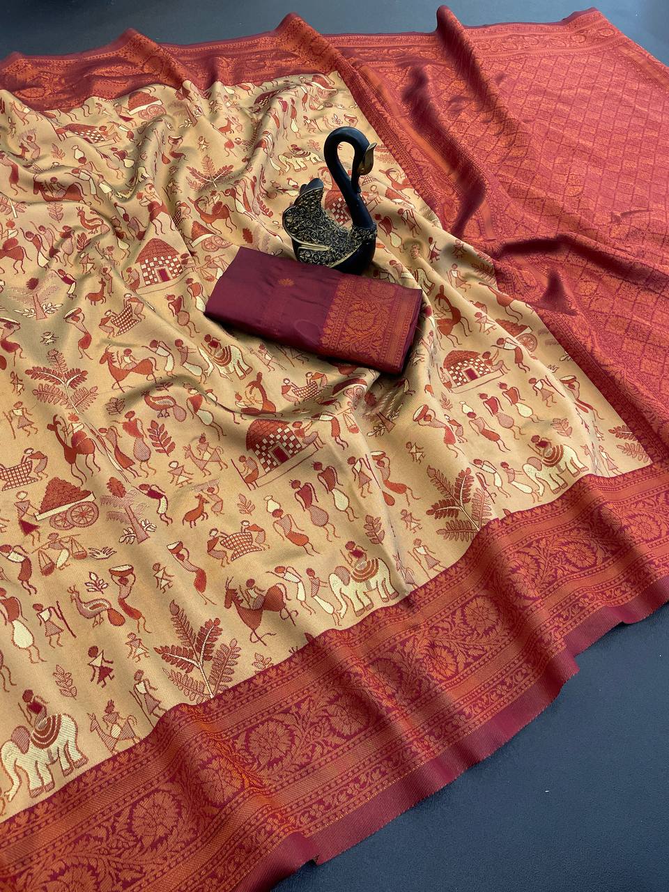 Epiphany Dark Beige Soft Banarasi Tissue Silk Saree With Inspiring Blouse Piece - Image 2