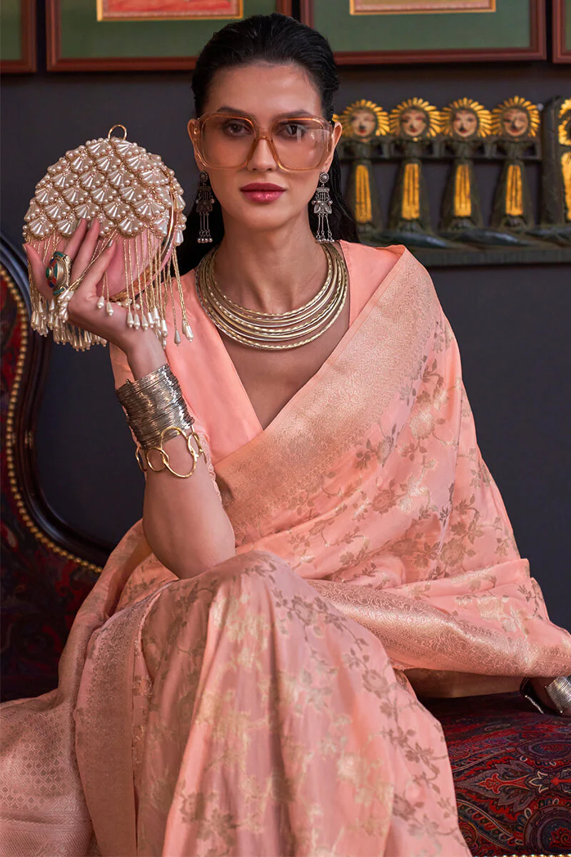 Epiphany Peach Soft Banarasi Silk Saree With Murmurous Blouse Piece - Image 2