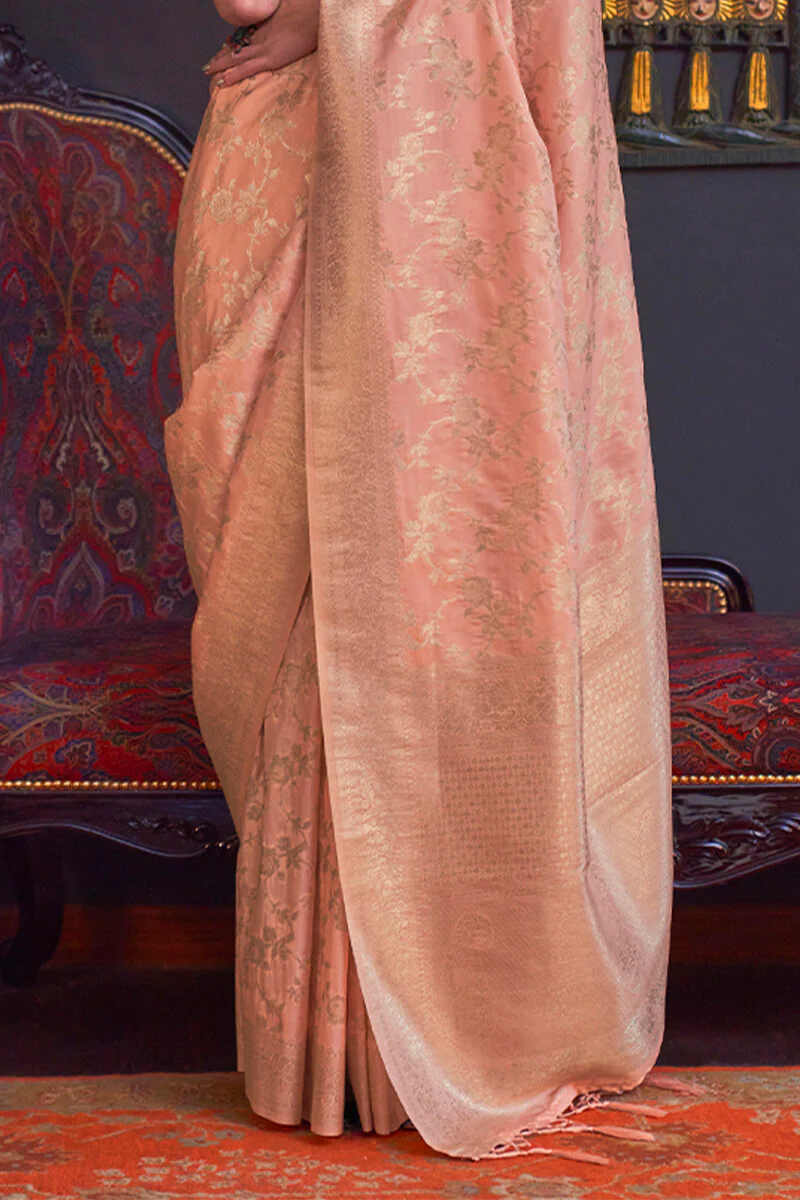 Epiphany Peach Soft Banarasi Silk Saree With Murmurous Blouse Piece - Image 3