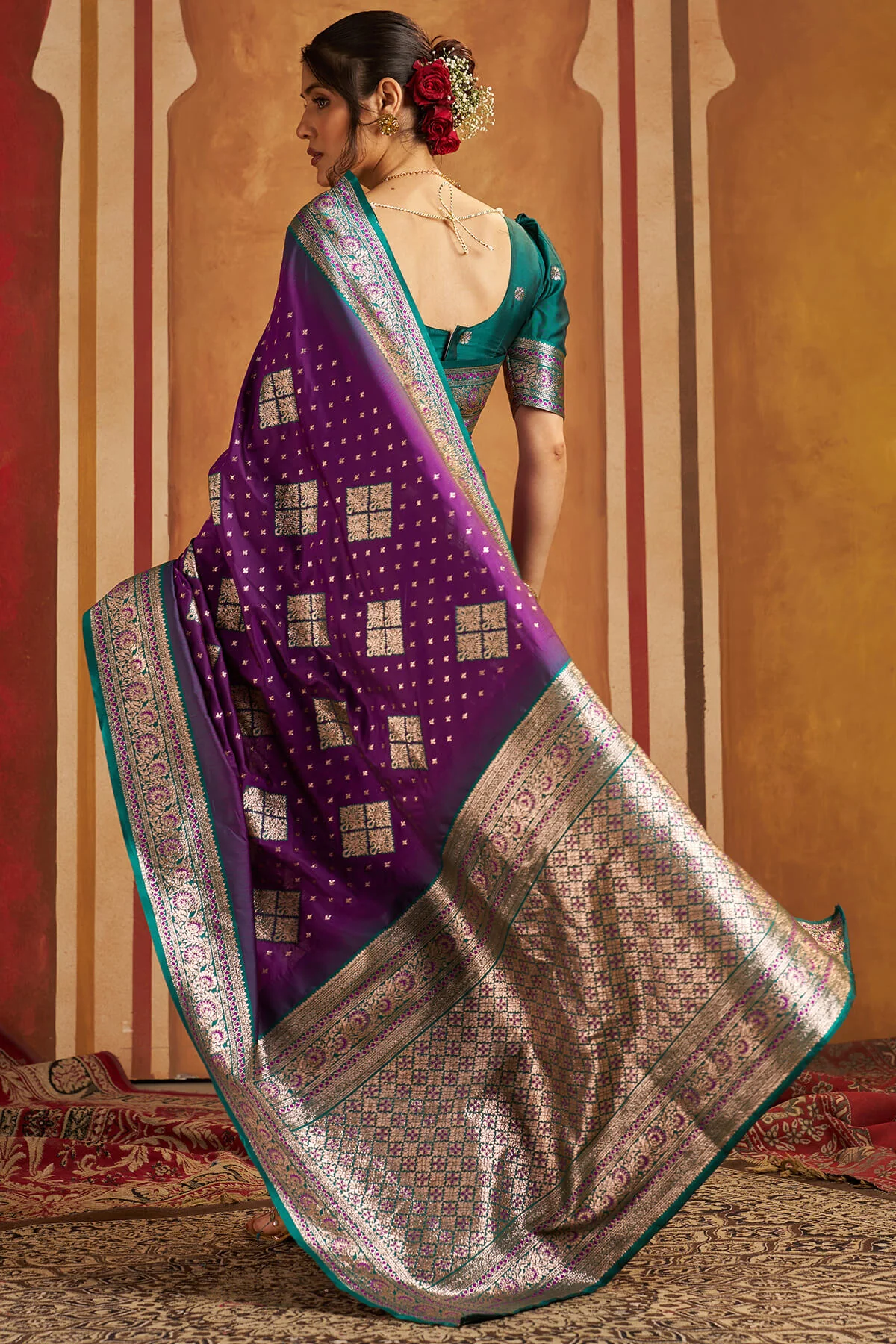 Epiphany Purple Pure Zari Weaving Banarasi Silk Saree With Classic Blouse Piece - Image 6