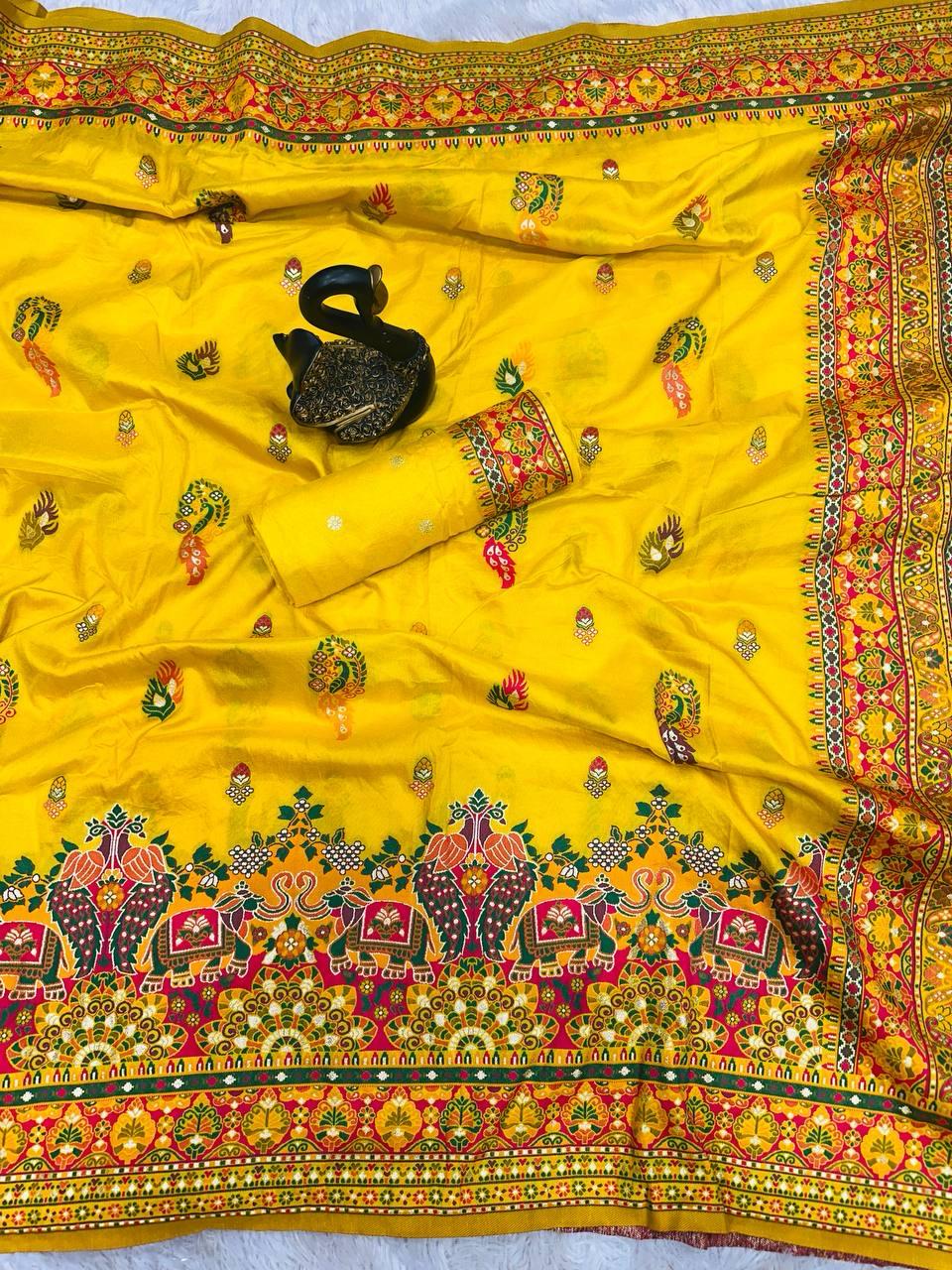 Ethereal Yellow Pashmina Saree With Innovative Blouse Piece - Image 2